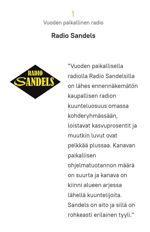 Sandels Vuoden Paikallisradio 2023!